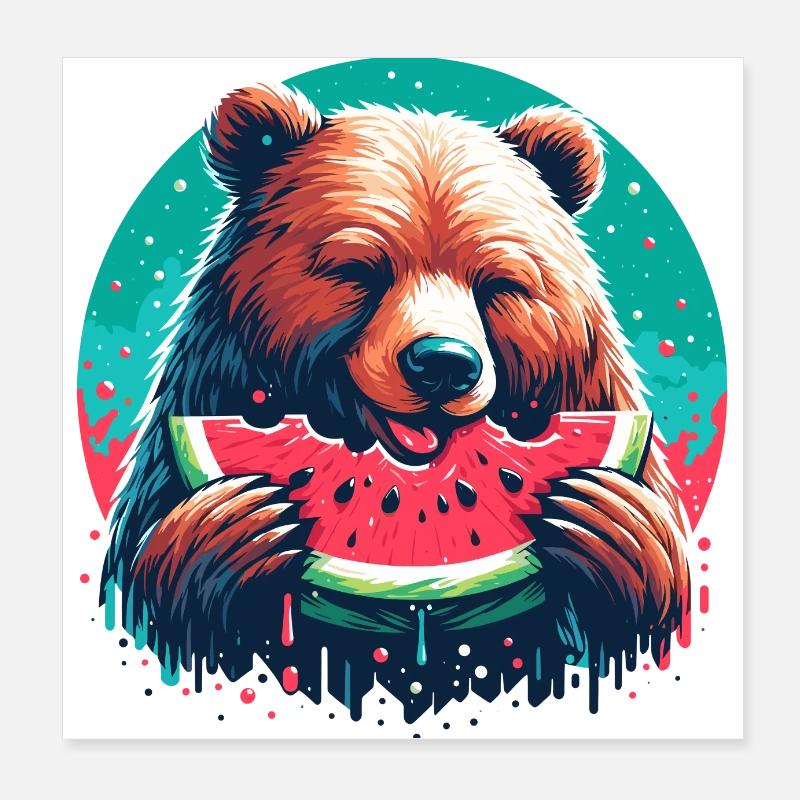 Wassermelone Bär lecker Geschenk Poster 20x20 cm
