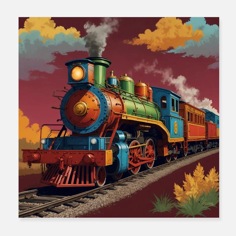Nostalgische Dampflokomotive mit Anhängern Poster 20x20 cm
