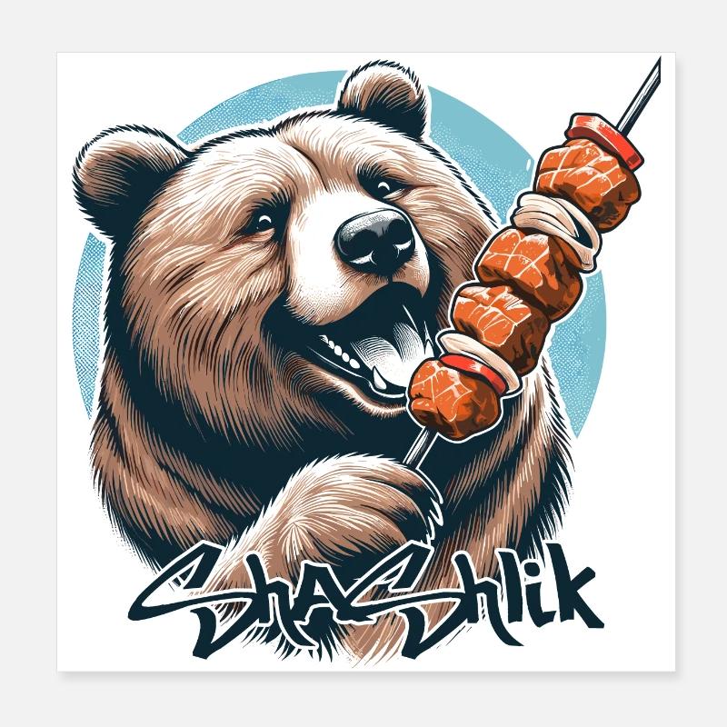 Shashlik Meat Skewer Bear Gift Poster 8" x 8" (20x20 cm)
