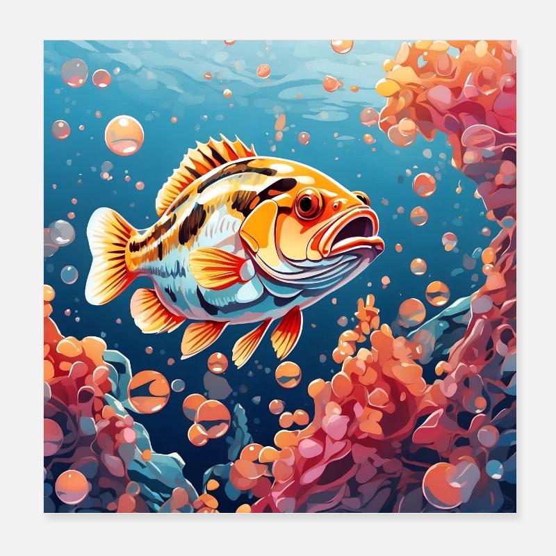 Magnificent perch framed by colorful bubbles Poster 8" x 8" (20x20 cm)