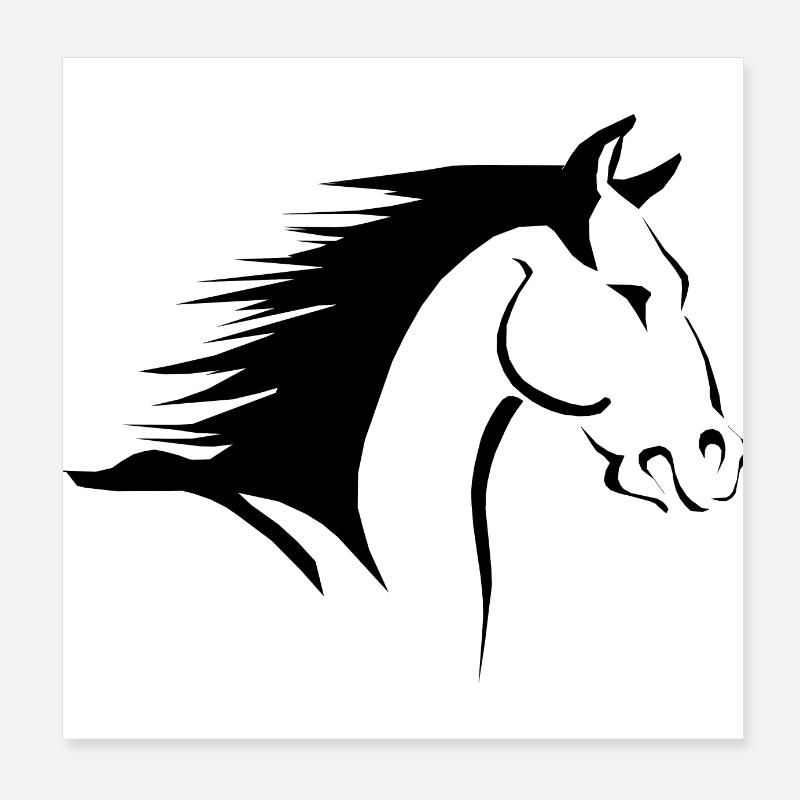 Horse Head Silhouette Black White Poster 8" x 8" (20x20 cm)