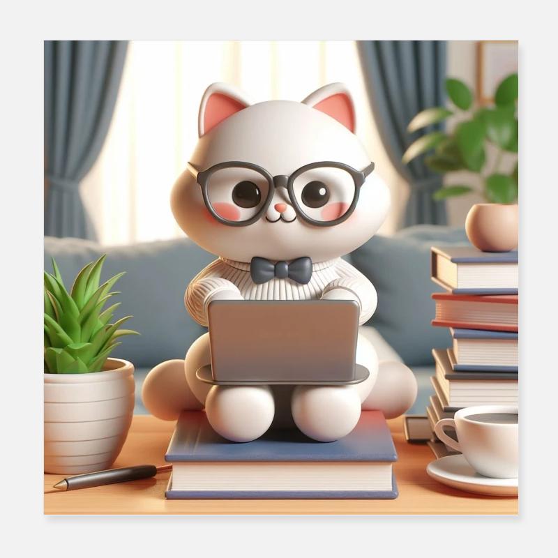 Gatto del computer 3D Poster 20x20 cm