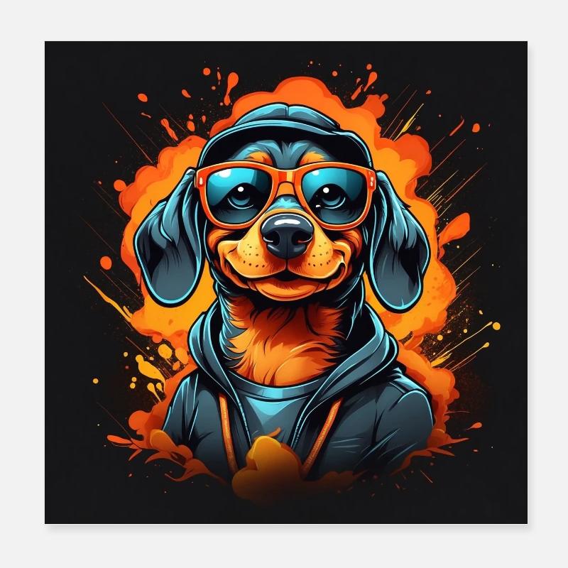 Teckel cool avec lunettes de soleil en roue chromatique Poster 20 x 20 cm
