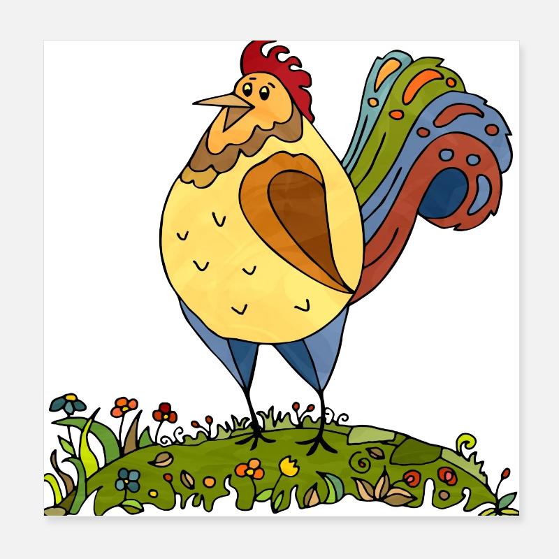 Rooster Poster 8" x 8" (20x20 cm)