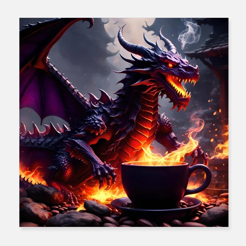 Coffee Dragon Poster 8" x 8" (20x20 cm)