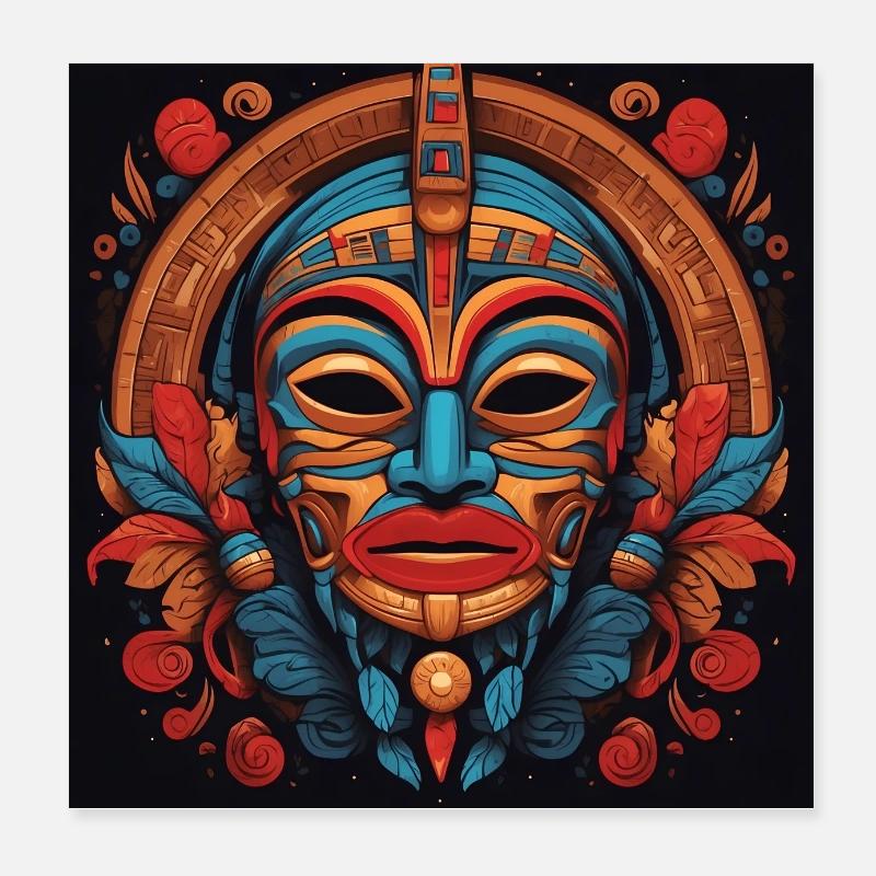 Masque aztèque inca astucieusement coloré Poster 20 x 20 cm