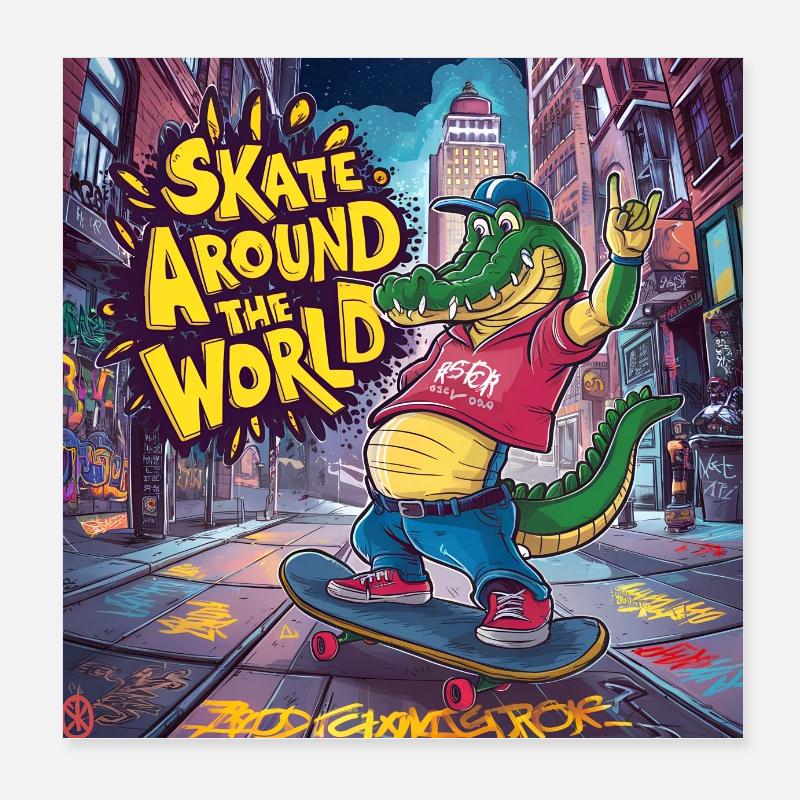 Alligator cool patinant dans les rues Poster 20 x 20 cm