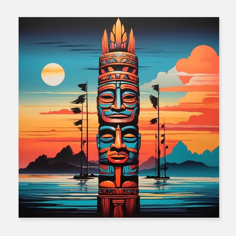 Masques mayas, incas, aztèques et figurines colorées Poster 20 x 20 cm