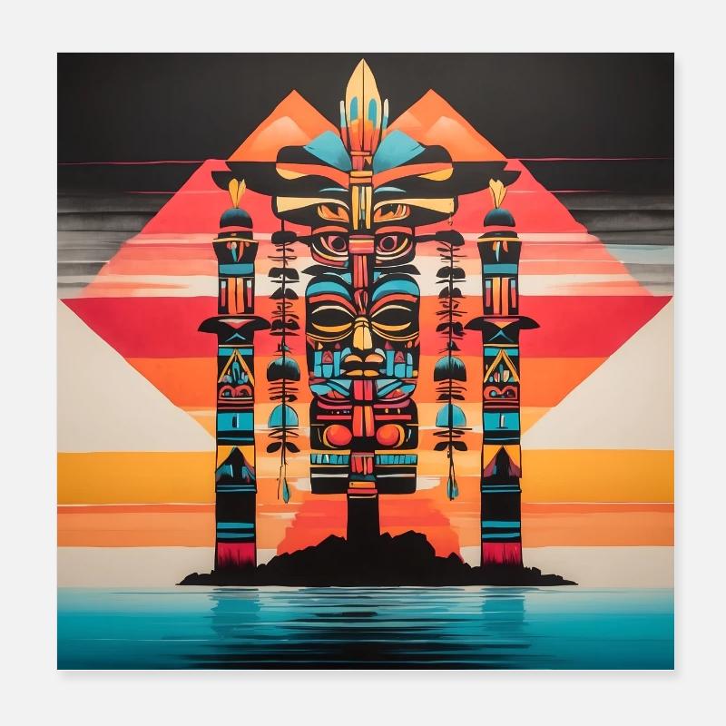 Masques mayas, incas, aztèques et figurines colorées Poster 20 x 20 cm