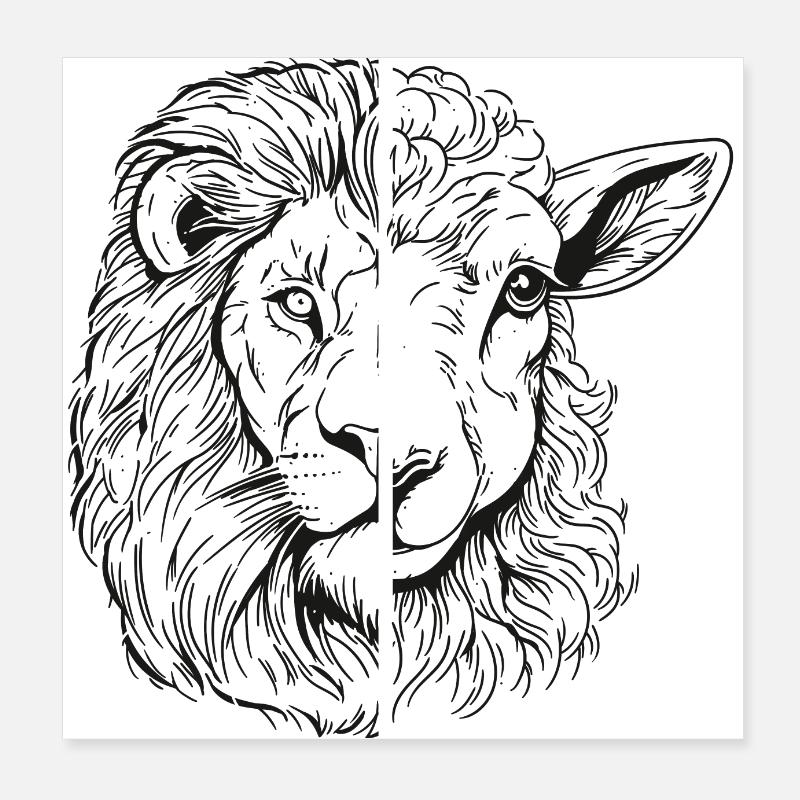 Löwe und Lamm Poster 20x20 cm
