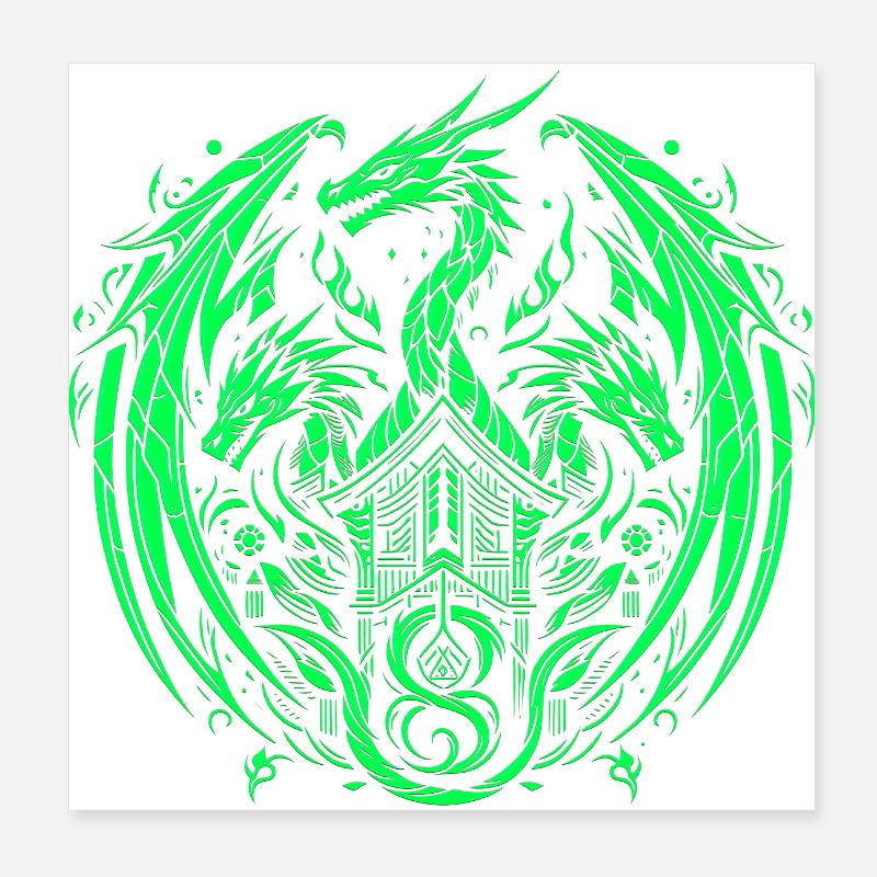 Fantasy Dragon Anime Dragon head Mythical reptile magic Poster 8" x 8" (20x20 cm)