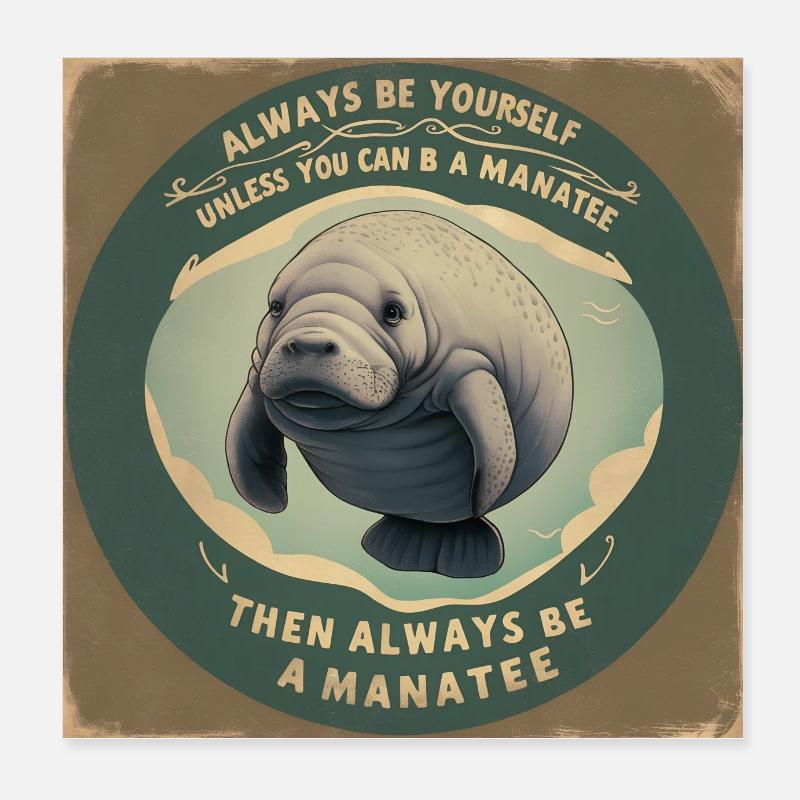 Be yourself or be a Manatee Wisdom Poster 8" x 8" (20x20 cm)