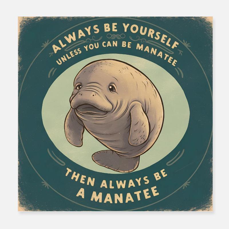 Be yourself or be a Manatee Wisdom Poster 8" x 8" (20x20 cm)