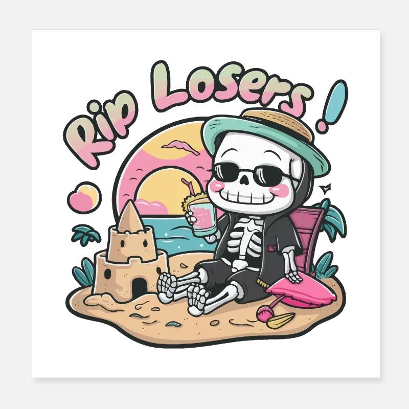 Funny skeleton on the beach – RIP Losers Design Poster 8" x 8" (20x20 cm)
