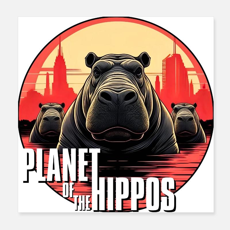 Planète des hippopotames Poster 20 x 20 cm