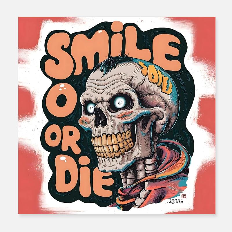 Kahlköpfiges Skelett mit lächelndem Text Poster 20x20 cm