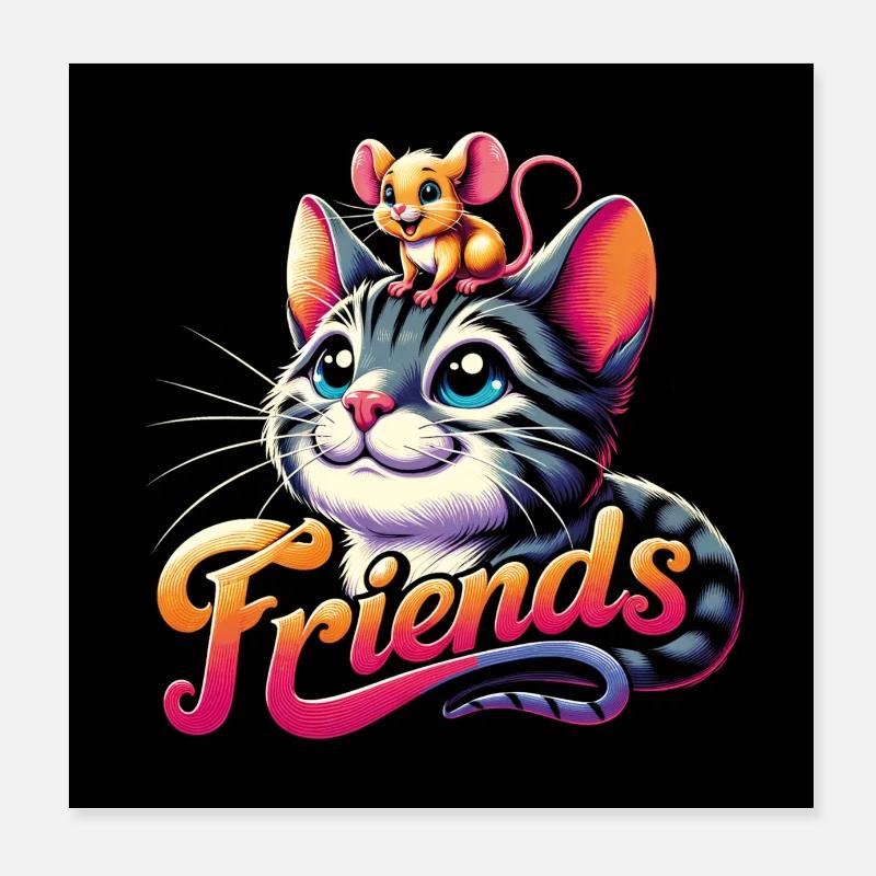Cat and Mouse Friends Forever Poster 8" x 8" (20x20 cm)