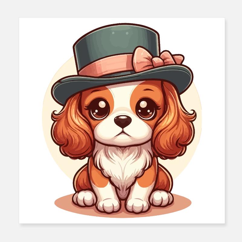 Cute Dog Cavalier King Charles Hat Poster 8" x 8" (20x20 cm)