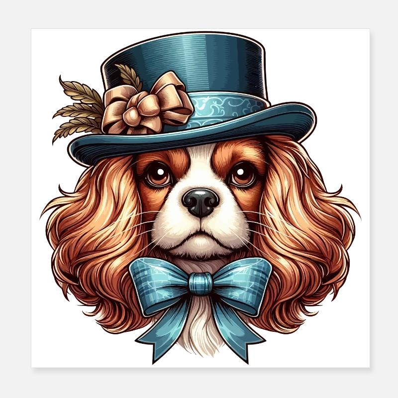 Cavalier King Charles Dog - Hat Poster 8" x 8" (20x20 cm)
