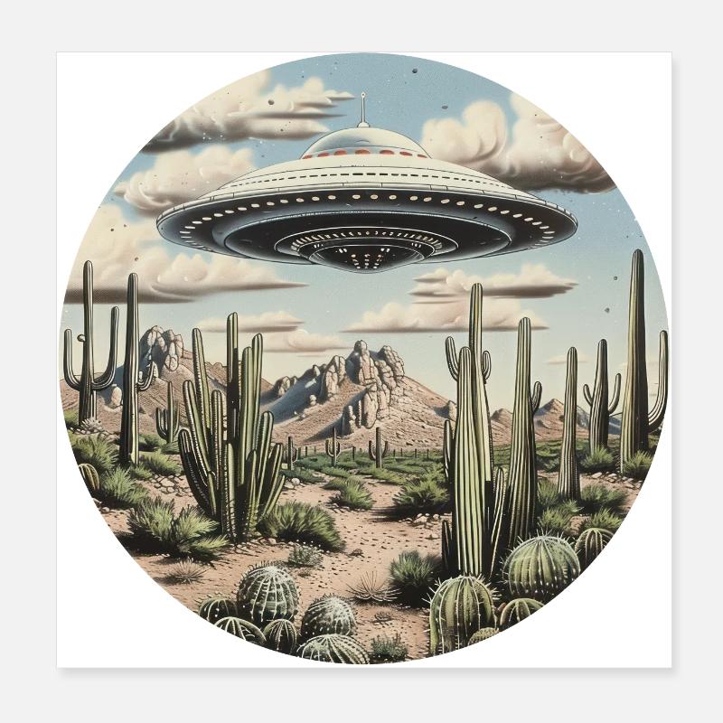 OVNI, Nature, Extraterrestre, Cactus, Cactus, Désert Poster 20 x 20 cm
