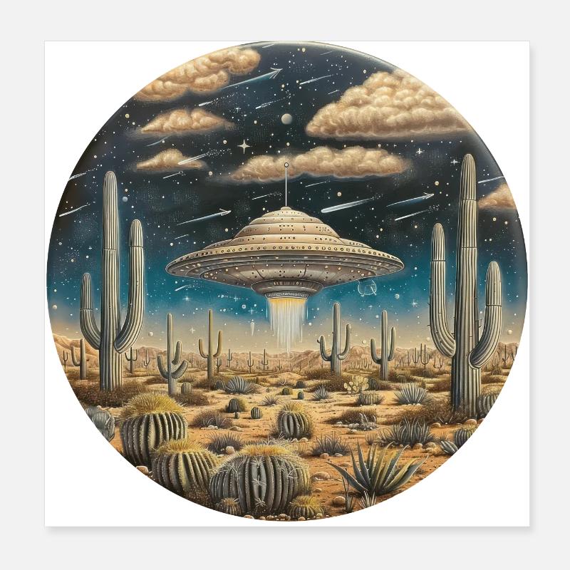 UFO, Nature, Alien, Cactus, Cacti, Desert Poster 8" x 8" (20x20 cm)