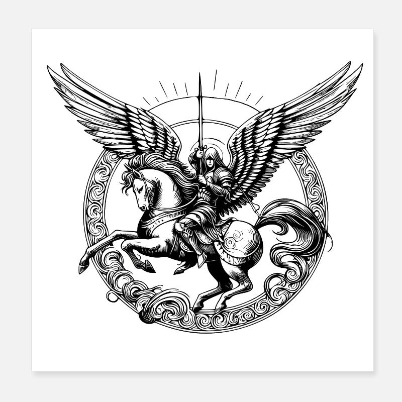 ein Engel, der mit einem Schwert bewaffnet ist Poster 20x20 cm