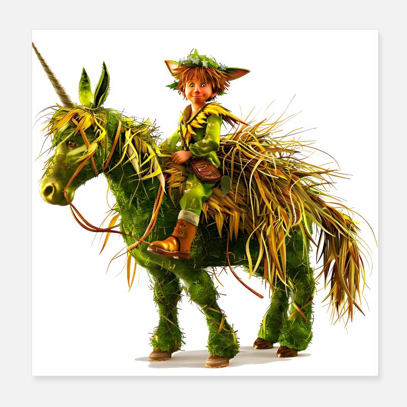 Kobold reitet auf Einhorn Poster 20x20 cm