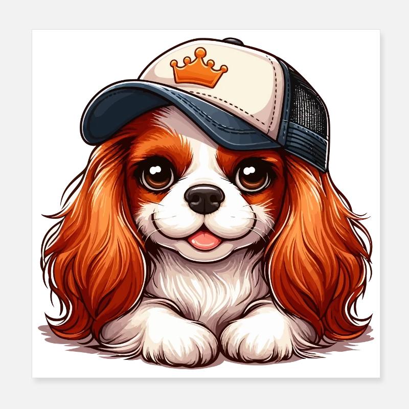 Cute Cavalier King Charles with Cap Poster 8" x 8" (20x20 cm)