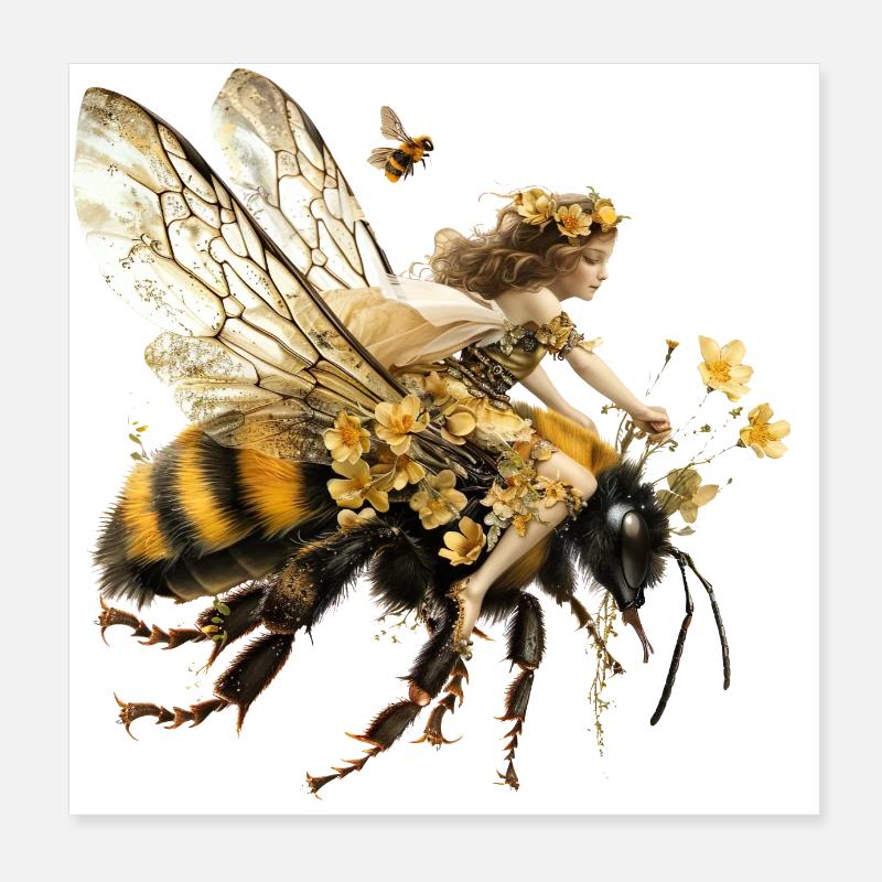 Gute Fee reitet auf einer Hummel Poster 20x20 cm