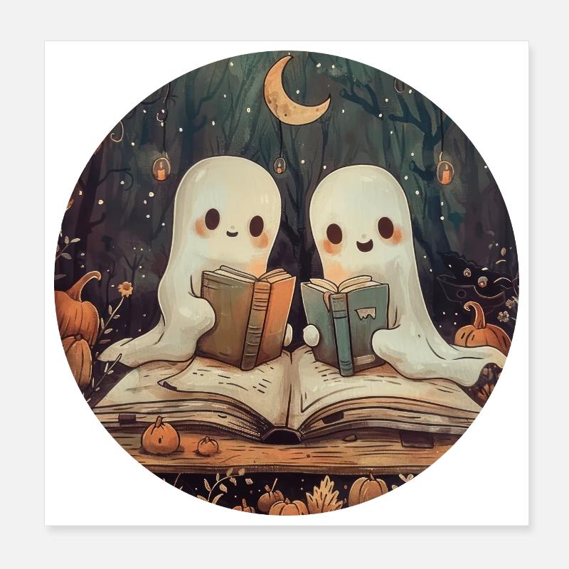 Ghosts, Reading, Book, Library, Halloween Poster 8" x 8" (20x20 cm)