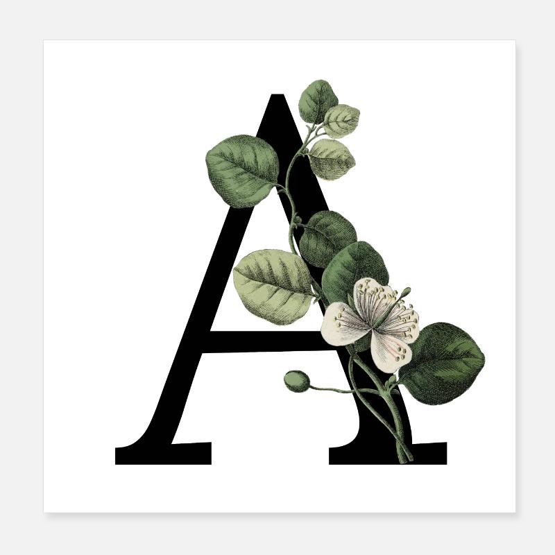 Letter A Green Botany Poster 8" x 8" (20x20 cm)
