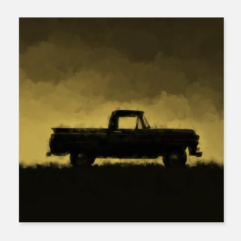 Silhouette de camionnette à l’horizon Poster 20 x 20 cm