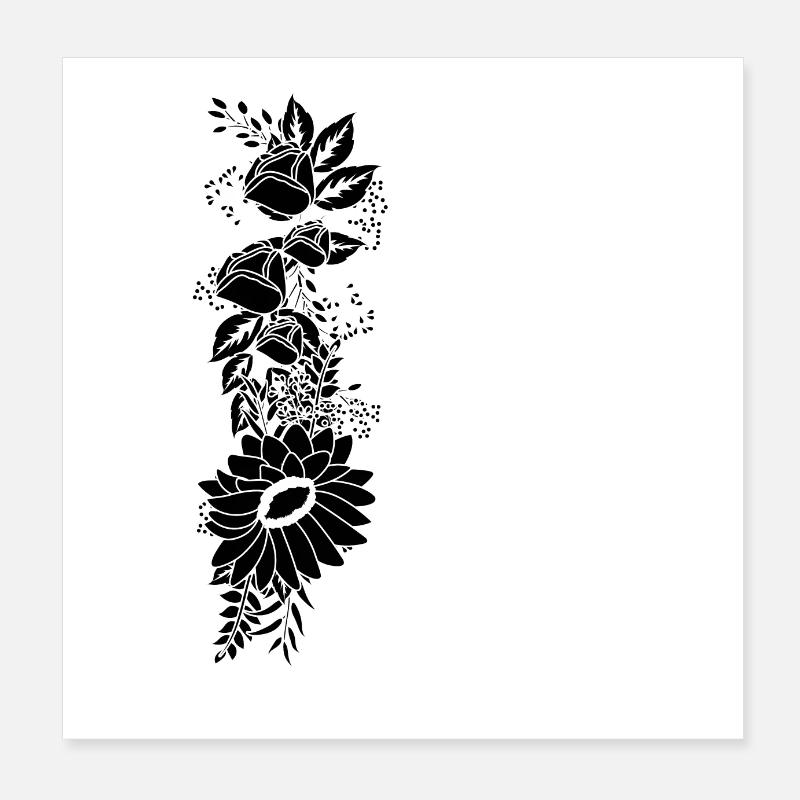 Letter k floral black and white Poster 8" x 8" (20x20 cm)