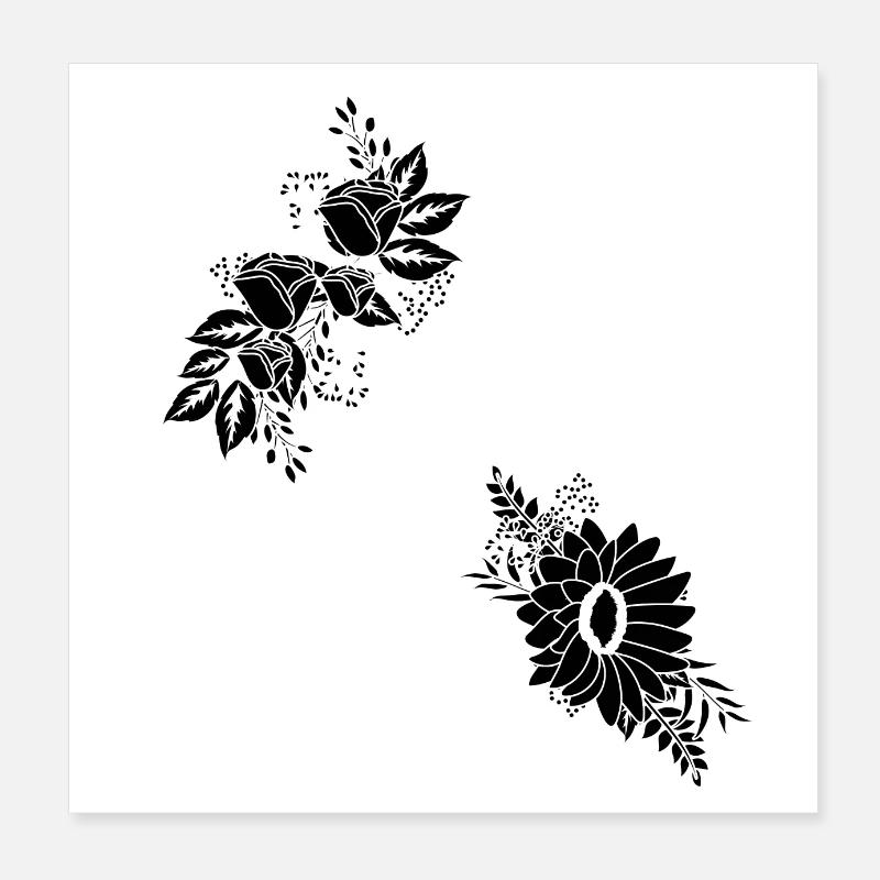 Black and White Floral Letter o Poster 8" x 8" (20x20 cm)