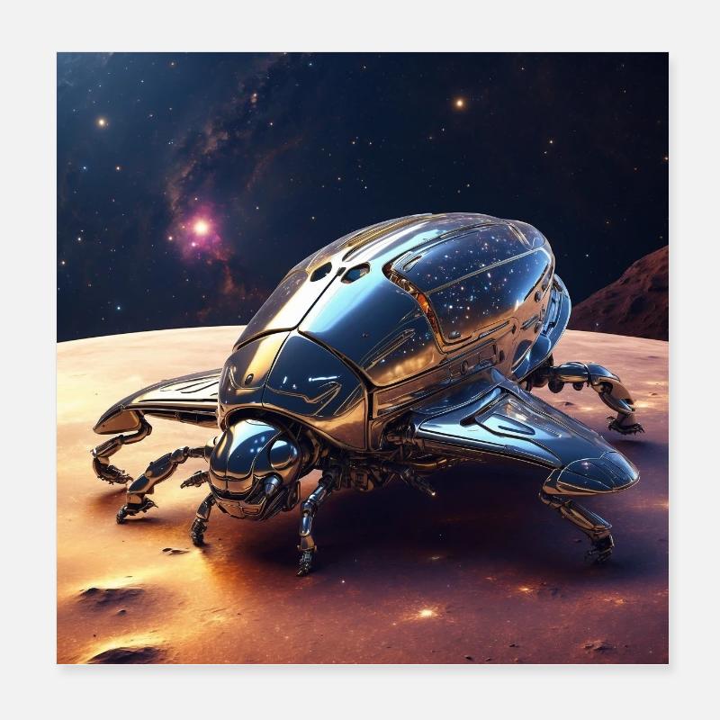 Poster Space Insect as Spaceship on Planet Poster 8" x 8" (20x20 cm)