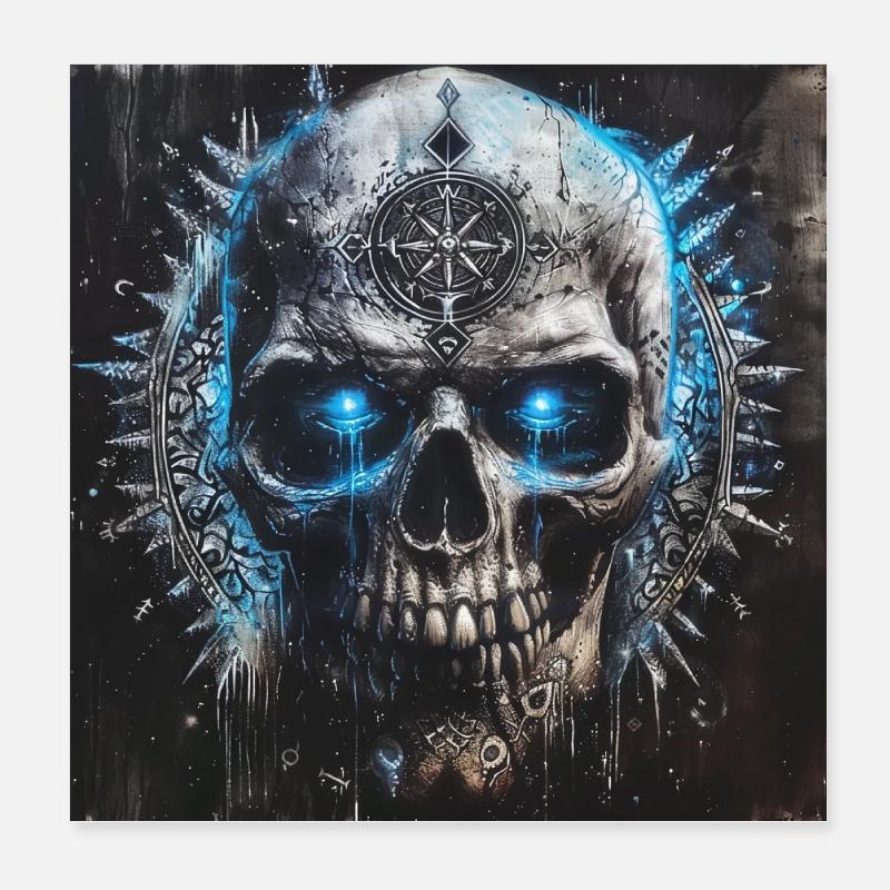 Viking Skull Vikings Skull Valhalla Vegvisir Poster 8" x 8" (20x20 cm)