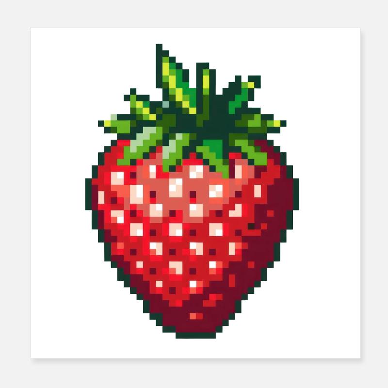 Pixel Strawberry Summer Fruit Poster 8" x 8" (20x20 cm)