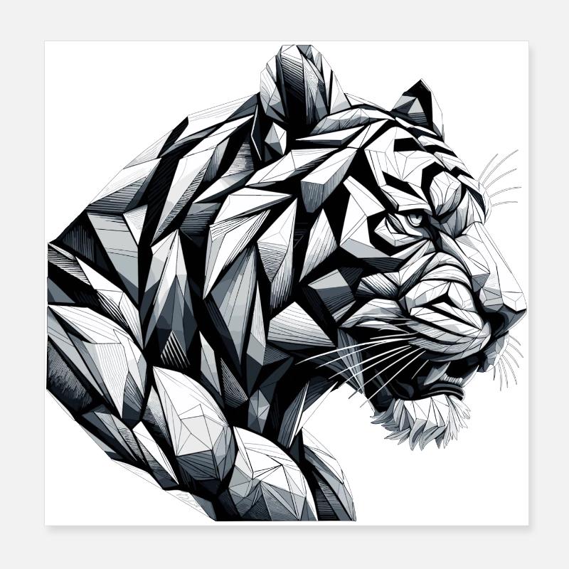 Tiger Head Geometric Geometry Gift Poster 8" x 8" (20x20 cm)