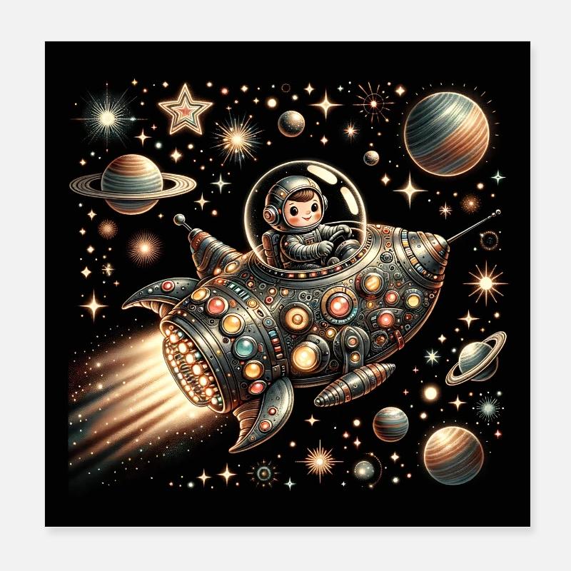 Petit astronaute décoré coloré de vaisseau spatial Poster 20 x 20 cm