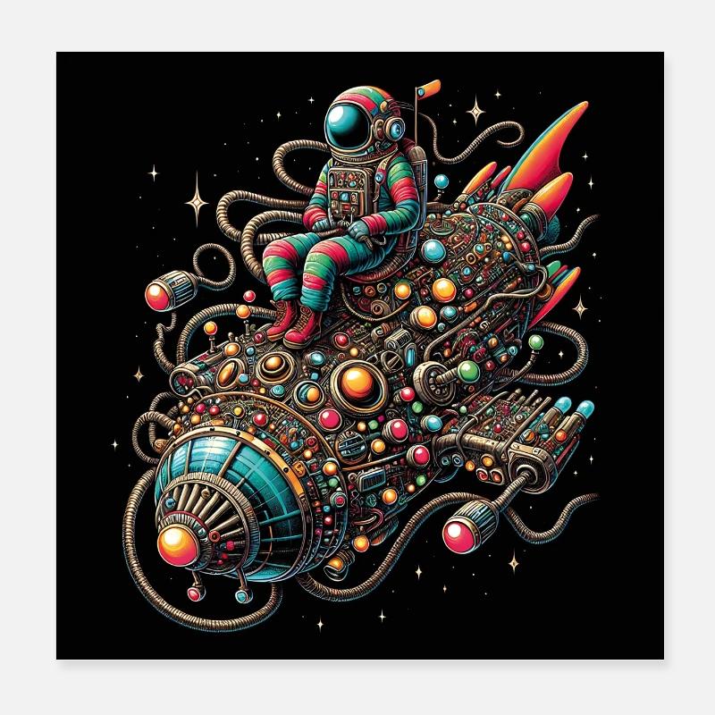 Petit astronaute décoré coloré de vaisseau spatial Poster 20 x 20 cm