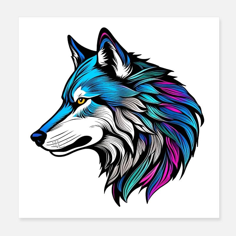 Das schöne Profil eines Wolfes Poster 20x20 cm