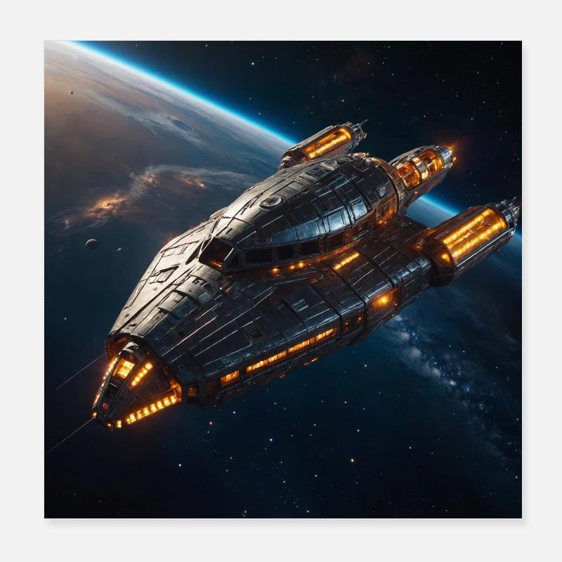 Un vaisseau spatial en route dans l’espace vers des planètes lointaines Poster 20 x 20 cm