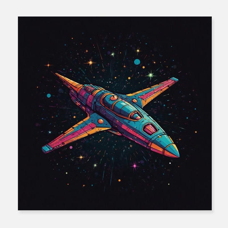 Spaceship on its way in space to distant planets - Poster 8" x 8" (20x20 cm) - white