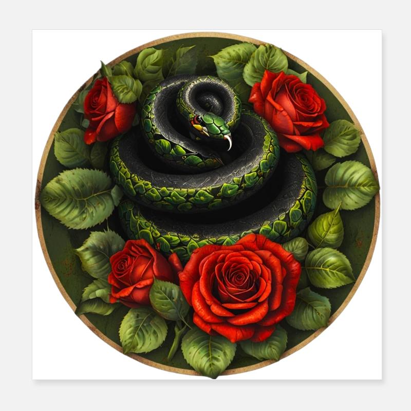 Snake and red roses Poster 8" x 8" (20x20 cm)