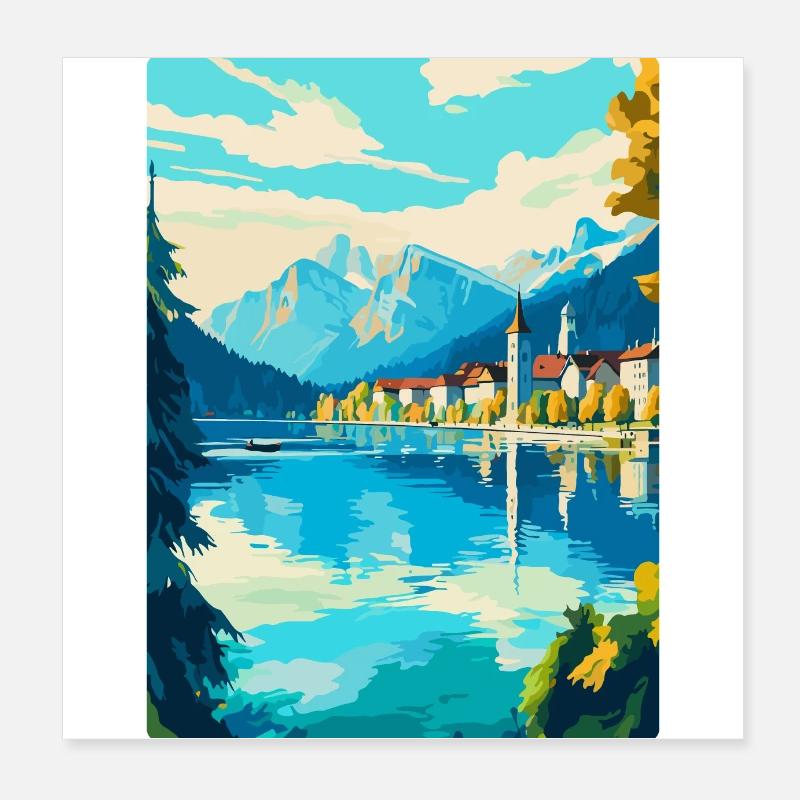 Lucerne Suisse Affiche de voyage vintage souvenir Poster 20 x 20 cm