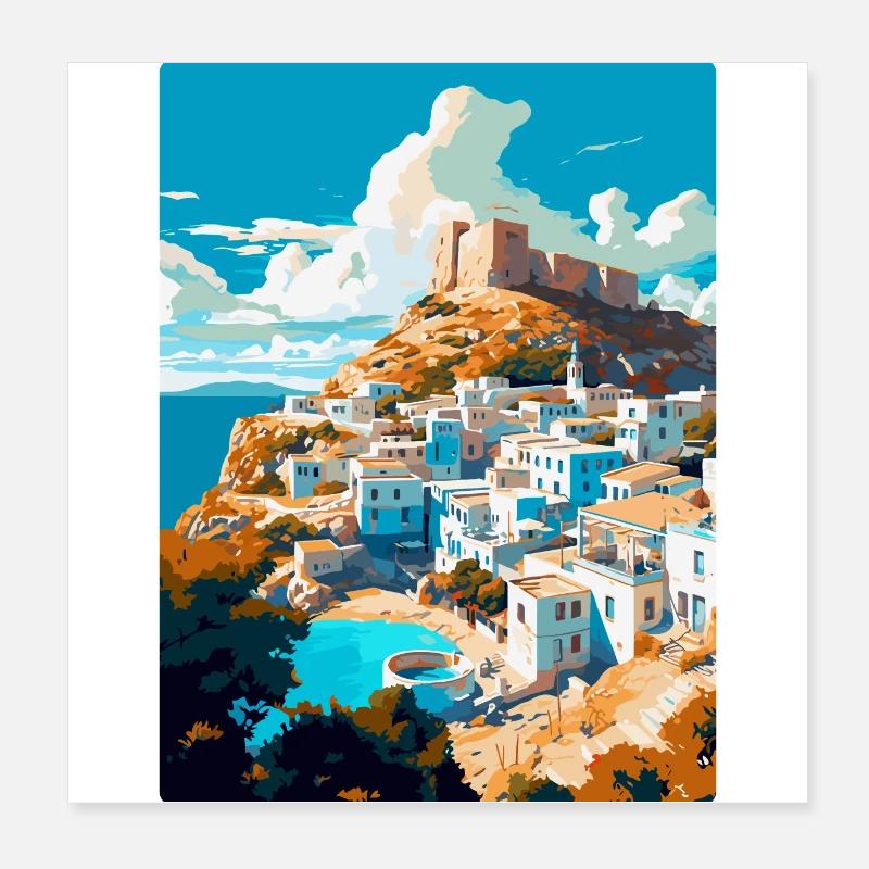 Lindos Grèce Affiche de voyage vintage WPA Souvenir Poster 20 x 20 cm