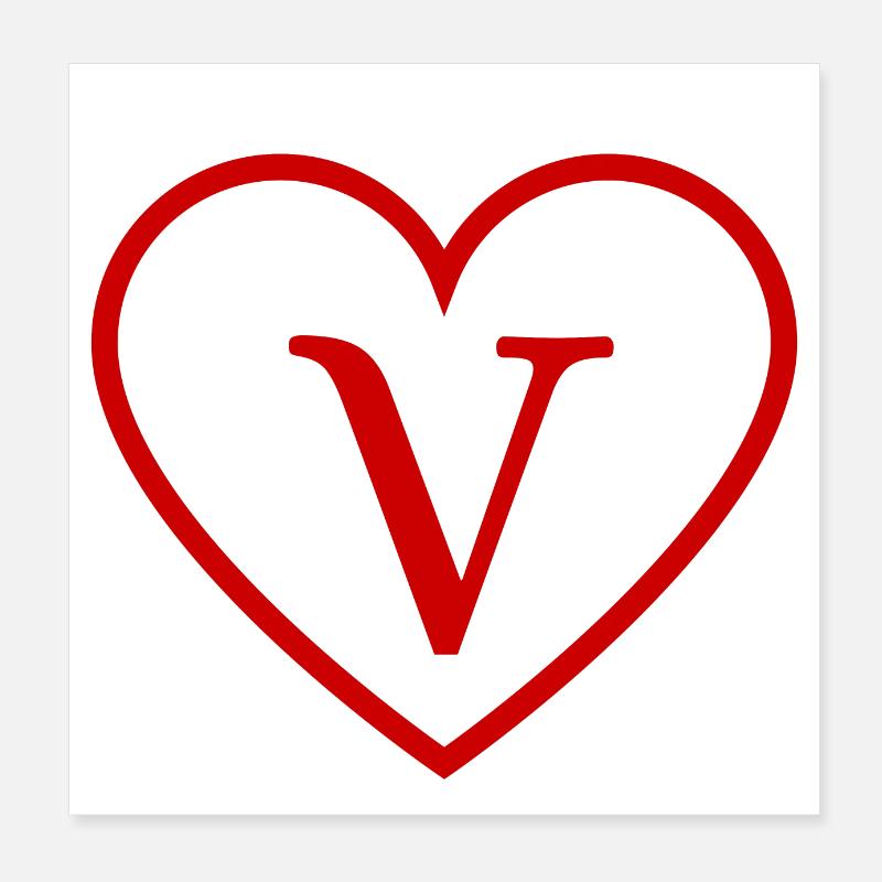 Buchstabe v rotes Herz Poster 20x20 cm