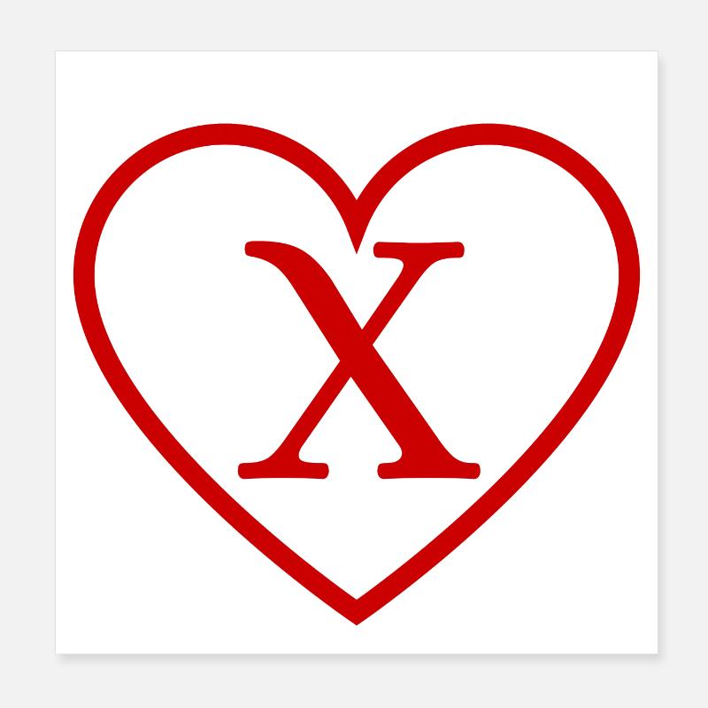 Buchstabe x Rotes Herz Poster 20x20 cm