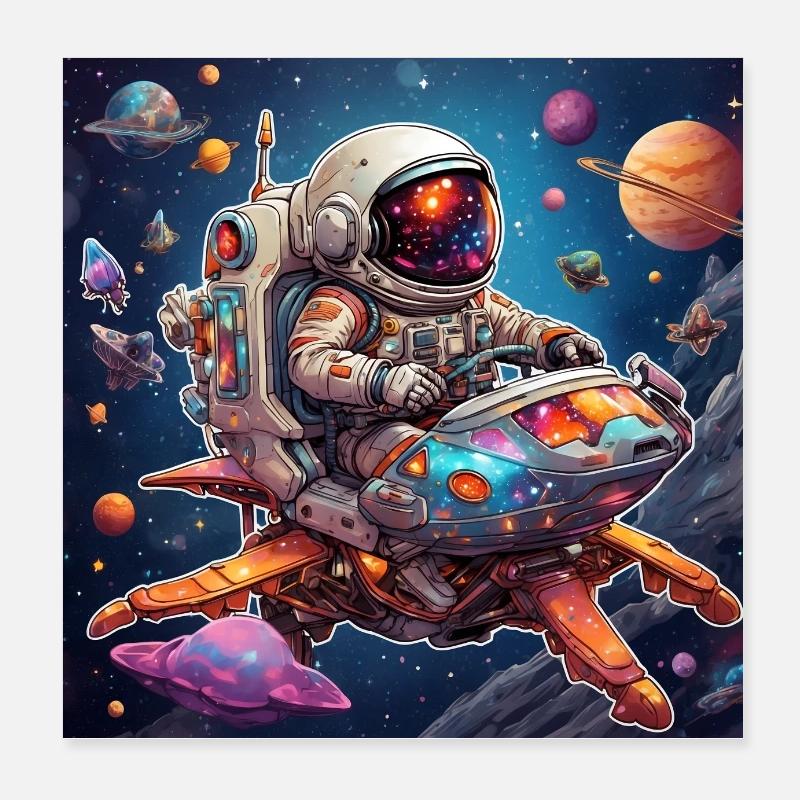 Astronaute dans un vaisseau spatial dans l’espace avec une planète Poster 20 x 20 cm