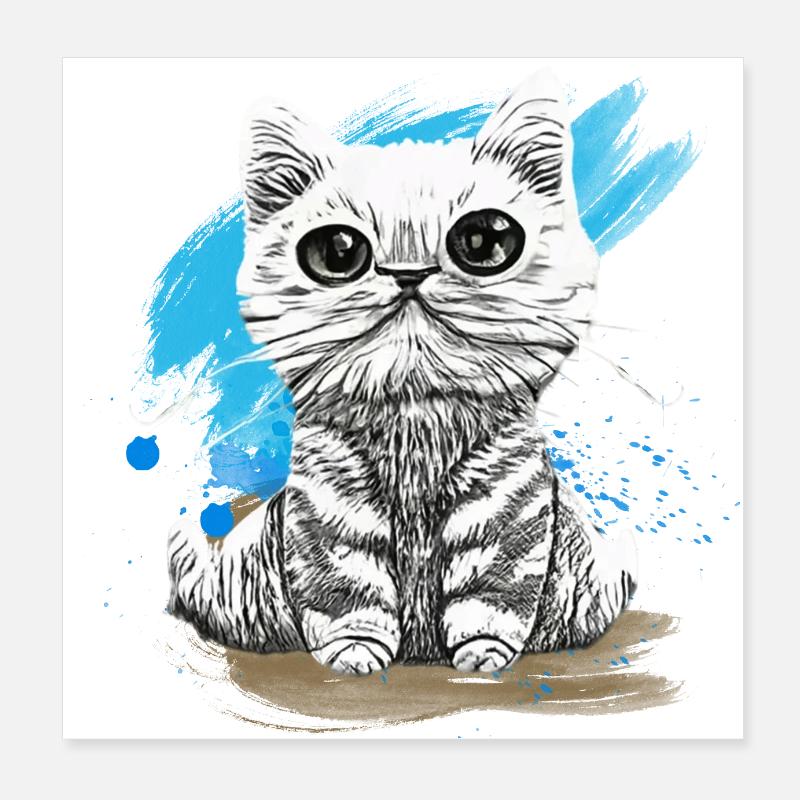 T-shirt chaton à fourrure heureux Poster 20 x 20 cm